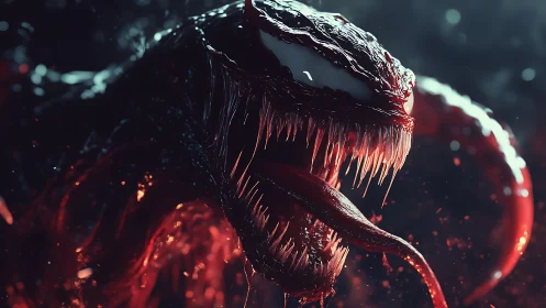 3D horror creature portrait with dynamic crimson lighting.