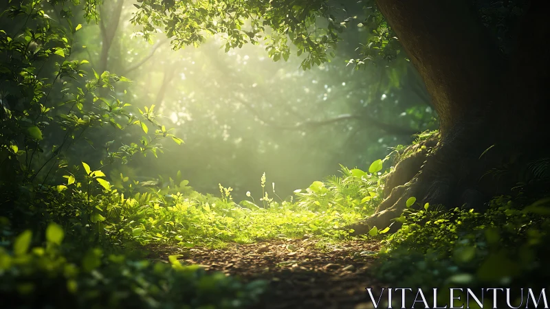 Enchanted Forest Glade: Golden Light Through Canopy