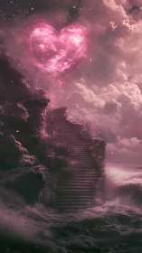 Luminous Heart Gateway: Neon Plasma Manifestation Over Coastal Architecture.