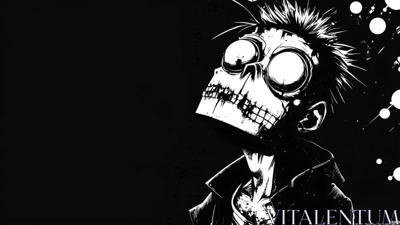 Stylized skeletal figure in high contrast monochrome profile.