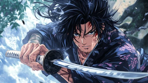 Fierce samurai swordsman ready for a fearless final stand.