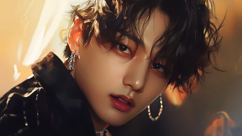 Digitally rendered portrait of person with earrings.