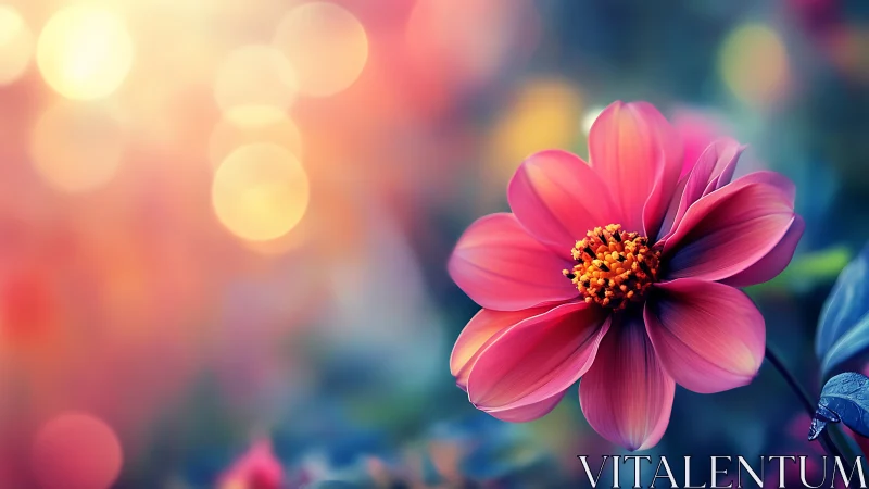 Pink composite flower with bokeh background and warm color gradients displayed