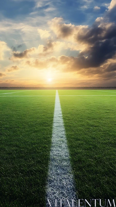 Sunlit sports field stretches toward a glowing horizon