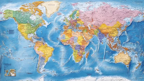 Political world map highlights countries with vivid relief