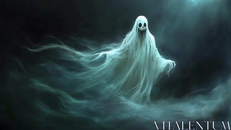 Gentle ghost drifting through a misty moonlit dreamscape.