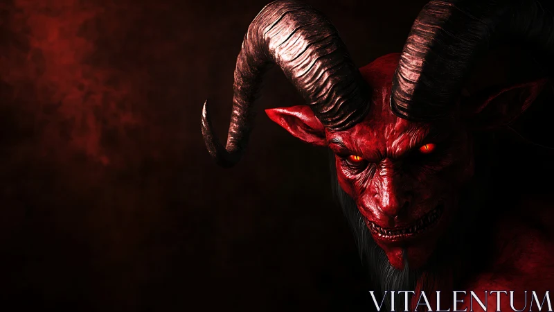 Red horned demon creature faces camera with glowing eyes