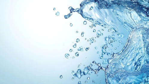 Crystal water splash arcs across clean white gradient.