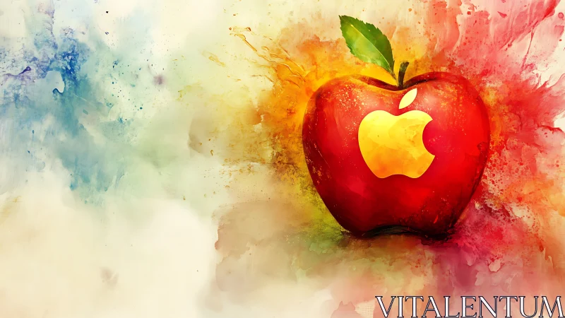 Neon orchard muse: blazing red apple in color storm.