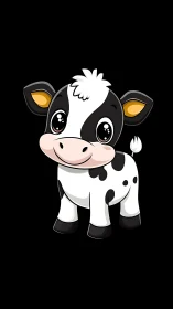 Cute cartoon calf illustration on solid black background.