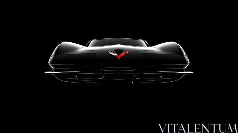 Classic black sports car front isolated on deep black background