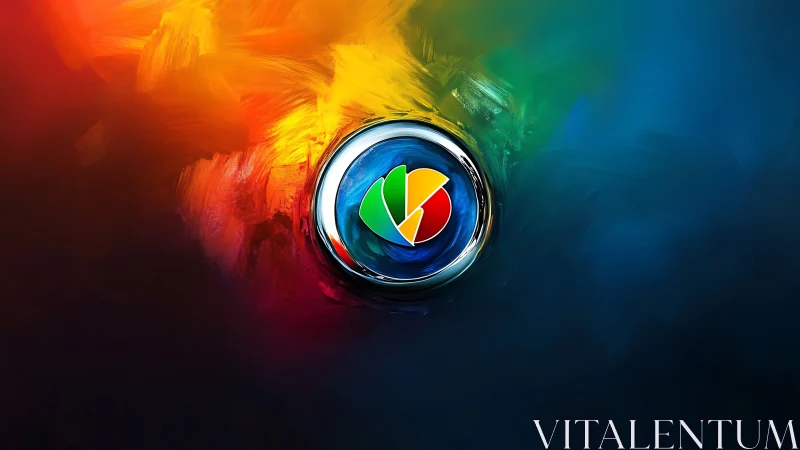 Color wheel emblem radiates across abstract gradient field.