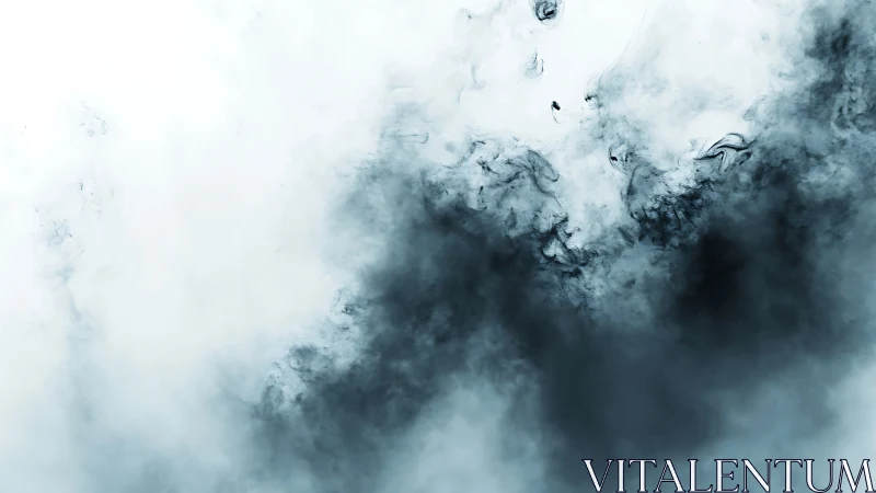 Monochrome fluid ink diffusion swirling through soft white mist