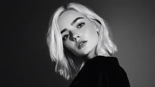 Monochrome studio portrait with high‑contrast tonal modeling.