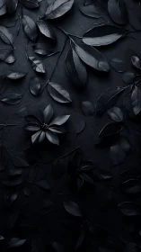 Monochrome botanical relief with glossy ebony foliage surface.