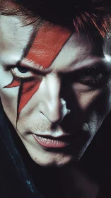 Starlit lightning gaze on a pale, painted rebel face.