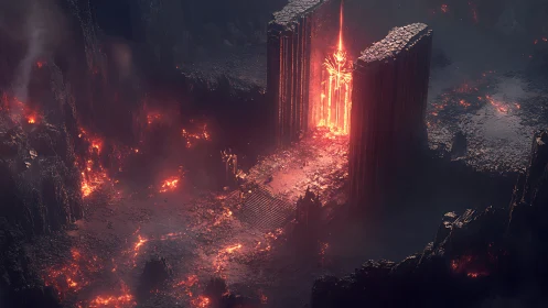 Molten Cathedral: Divine Gateway Ablaze in Inferno.