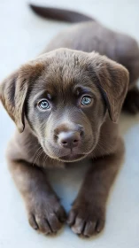 Brown Labrador puppy portrait uses shallow depth of field