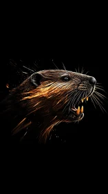 Combustive rodent profile with incandescent motion trails.