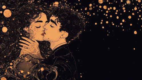 Luminescent Romance: Two Souls Dance Through Golden Whispers.