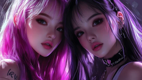 Neon twin sirens bathed in ultraviolet sugar-light glow.