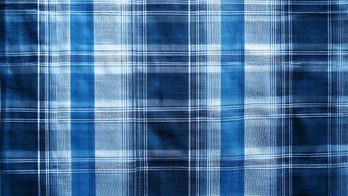 Blue Plaid Textile Weave: Geometric Grid Pattern.