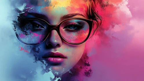 Digital portrait shows glasses framed face in color fields