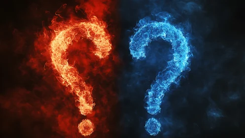 Dual Question Mark Visualization with Contrasting Fire and Frost