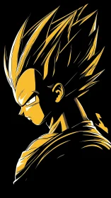 Stylized golden anime warrior rendered in high-contrast profile