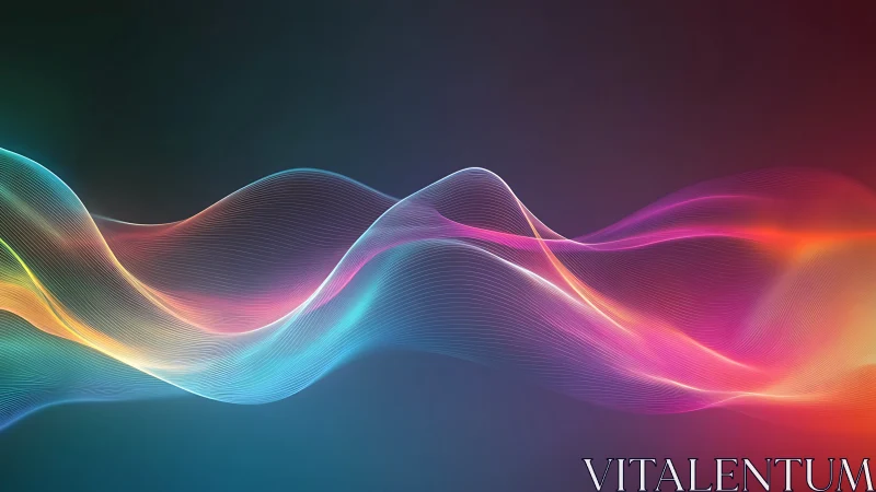 Colorful flowing light waves over dark gradient background.