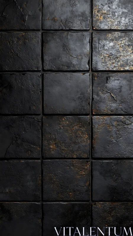 Dark weathered stone tile grid with subtle rust texture.
