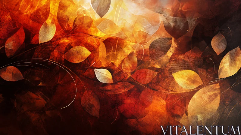 Swirling autumn leaves in radiant abstract emberscape.