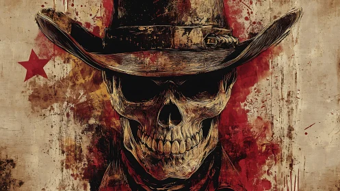 Cowboy skull portrait with distressed red and beige backdrop