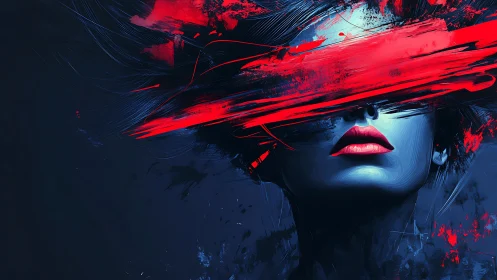 Digital portrait with red streak obscuring eyes.