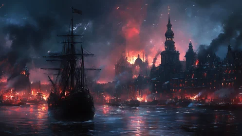 Burning Harbor: A City Engulfed in Fire.