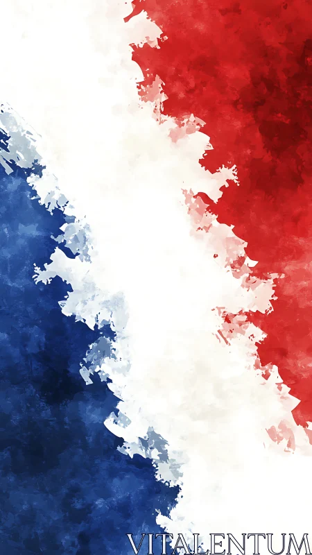 Brushstroke tricolor cascade in bold red, white, and blue.