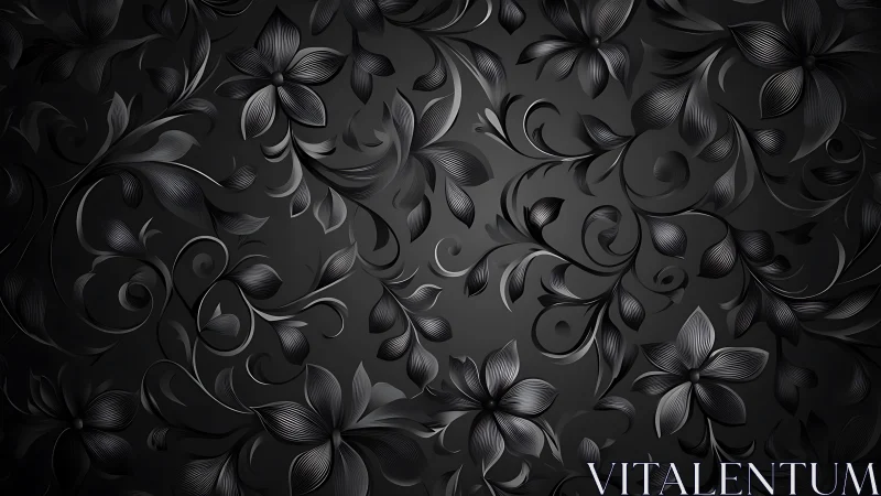 Black Ornamental Floral Pattern with Dimensional Relief.