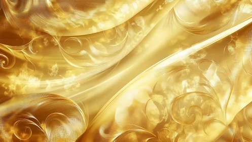 Luminous golden fluid dynamics with filigree vortex curls.