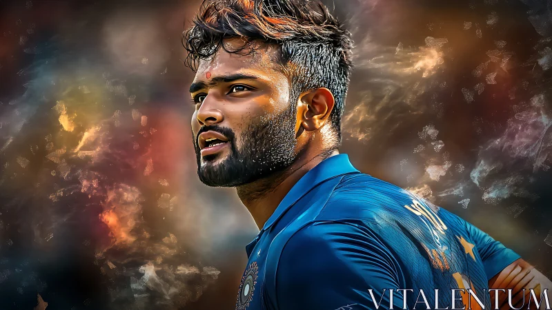 Dynamic digital portrait captures focused cricketer in motion