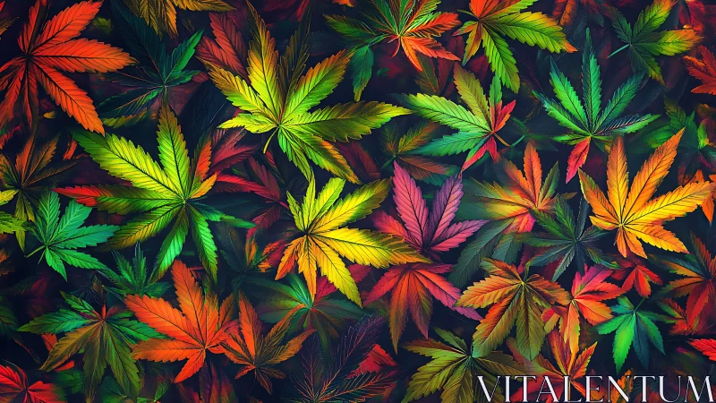 Colorful leaf collage in a joyful autumn rainbow pattern.