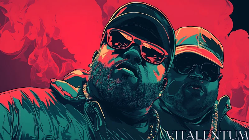 Neon smoke swagger twins in synthwave hip-hop glow.