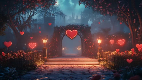 Glowing Hearts Garden: Digital Fantasy Valentine's Gateway