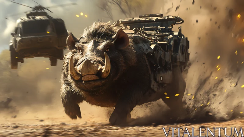 Armored warthog charges through desert under fire.