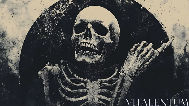 Grinning Midnight Skeleton Poses Inside an Inky Halo.