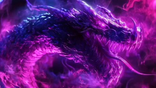 Bioluminescent spectral dragon rendered in high-gloss neon plasma