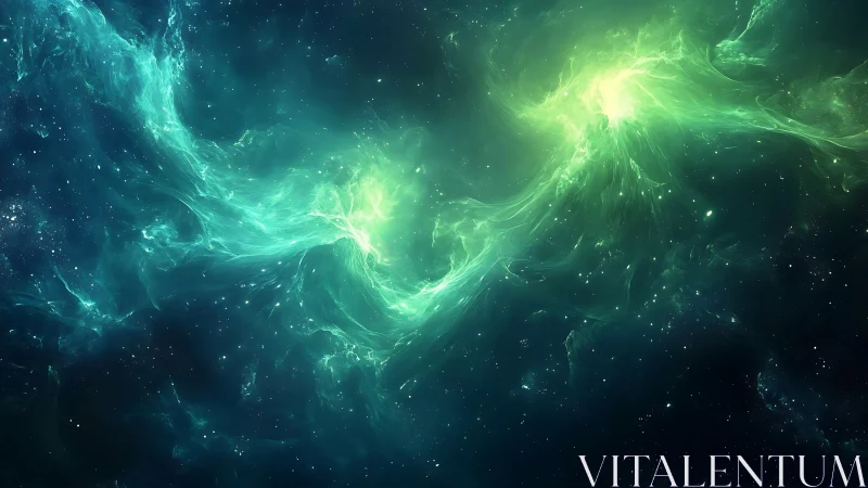 Volumetric nebula filaments forming luminous green stellar outflow