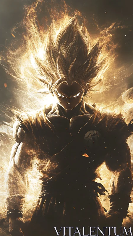 Celestial Saiyan silhouette in blazing monochrome aura study.