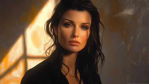 Sunlit portrait of woman in warm painterly chiaroscuro.