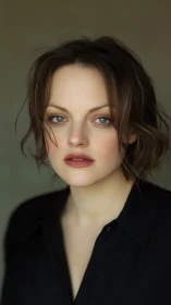 Studio portrait of woman with soft focus and muted tones.