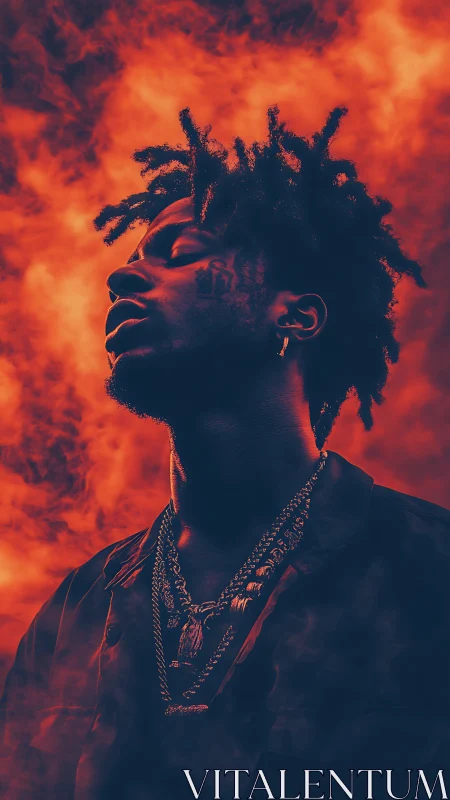 Portrait of hip hop artist in red smoke and shadow glow.